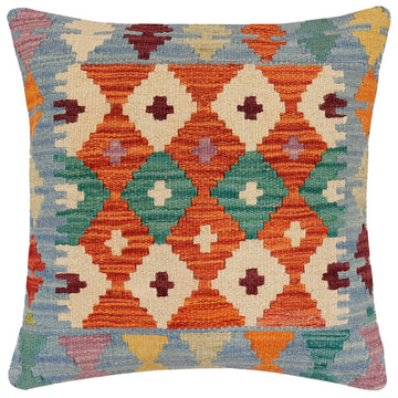 handmade Traditional Pillow Rust Blue Hand-made SQUARE 100% WOOL Hand woven turkish pillow2' x 2'